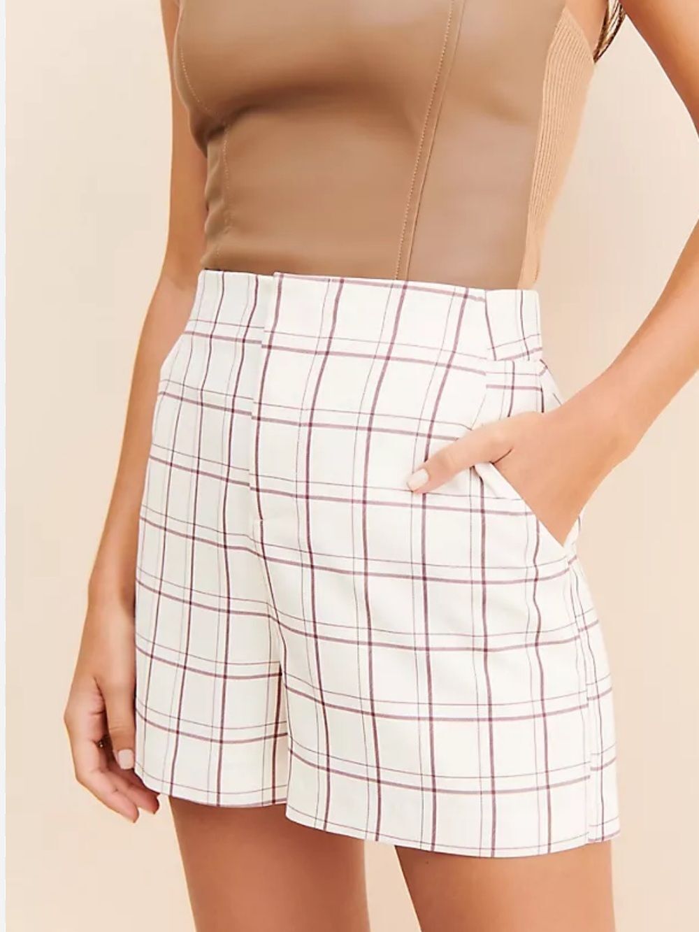 MARE MARE ANTHROPOLOGIE PLAID HIGH WAIST SHORTS WHITE LARGE